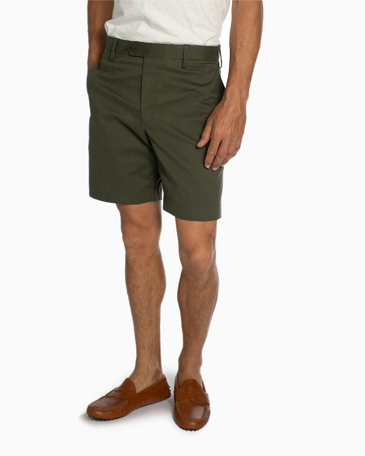 Cotton Stretch Shorts, Olive